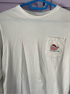 Vineyard Vines Cream Long-Sleeve Pocket Tee with Festive Whale Merry Christmas